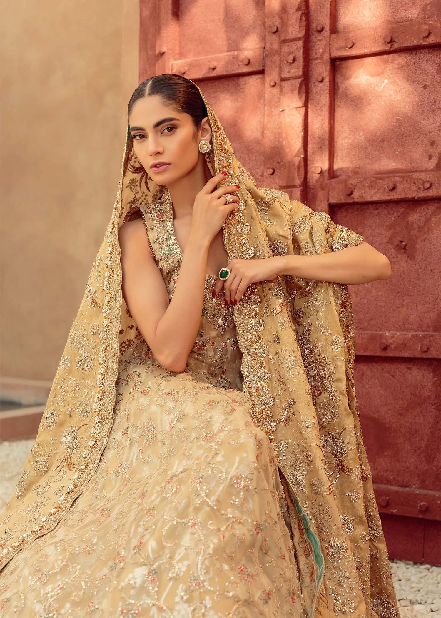 Gold Embellished Net Bridal Lehenga (3-Piece) - Image 5