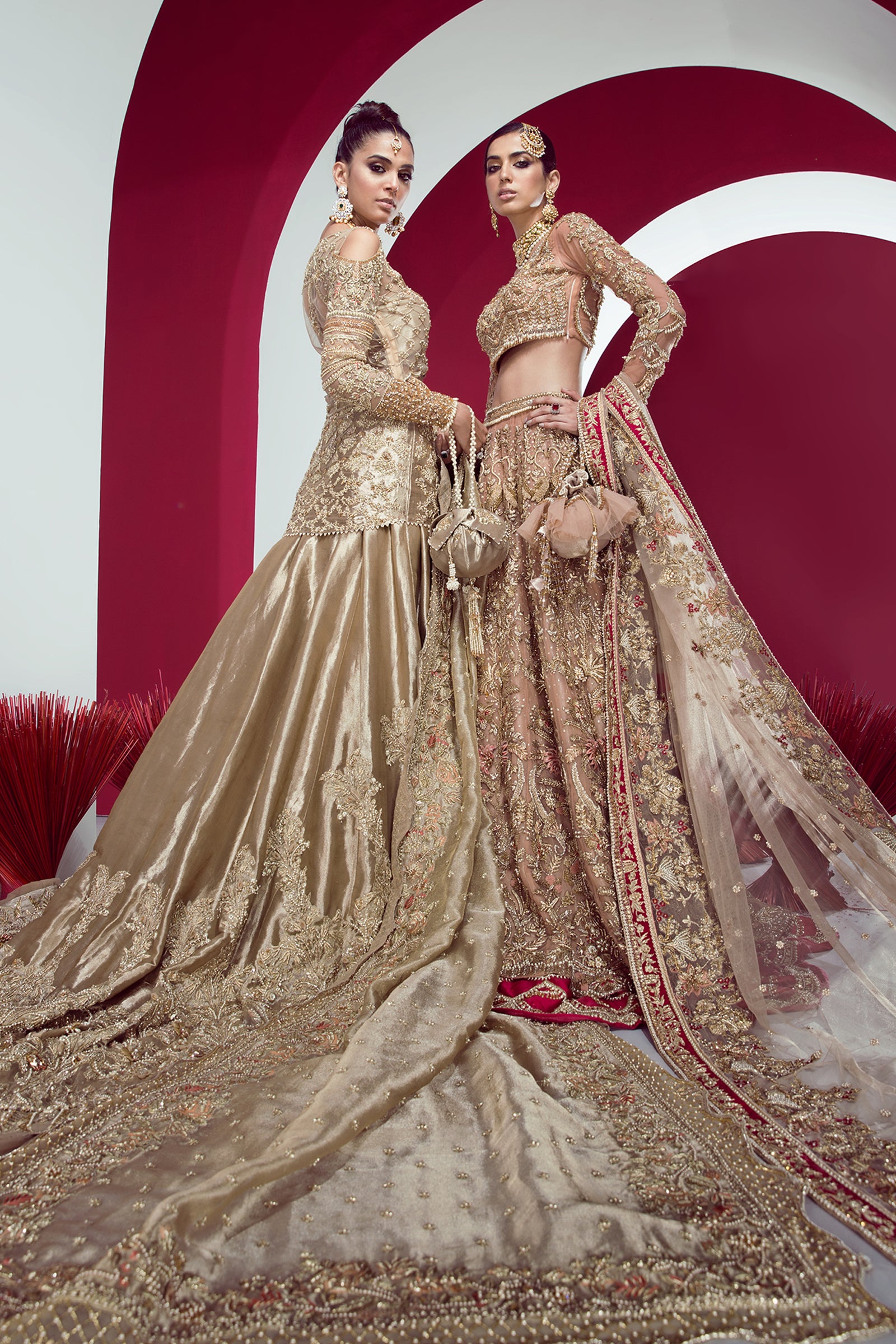 Gold Hand-Embellished Pure Tissue Lehenga (3-Piece) - Image 4