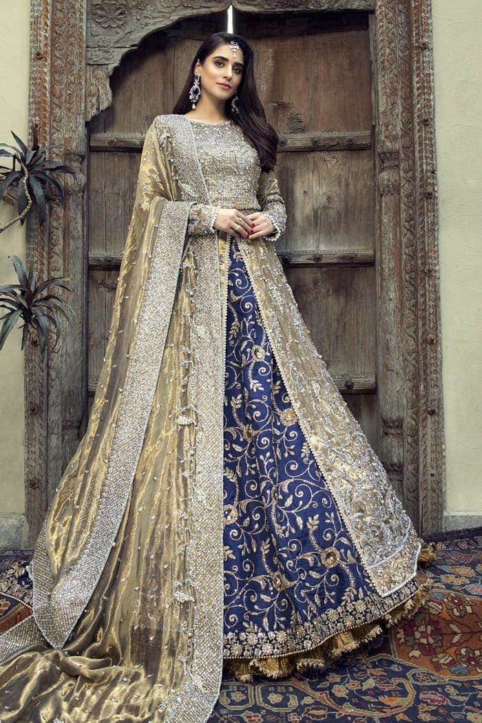 Pakistani Gold Ganga Jamni Tissue & Raw Silk Bridal Lehenga (3-Piece) - Image 1