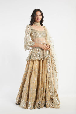 Gold Embroidered Raw Silk Lehenga (3-Piece) - Image 1
