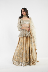 Gold Embroidered Raw Silk Lehenga (3-Piece) - Image 3