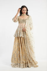 Gold Embroidered Raw Silk Lehenga (3-Piece) - Image 4