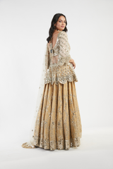 Gold Embroidered Raw Silk Lehenga (3-Piece) - Image 5