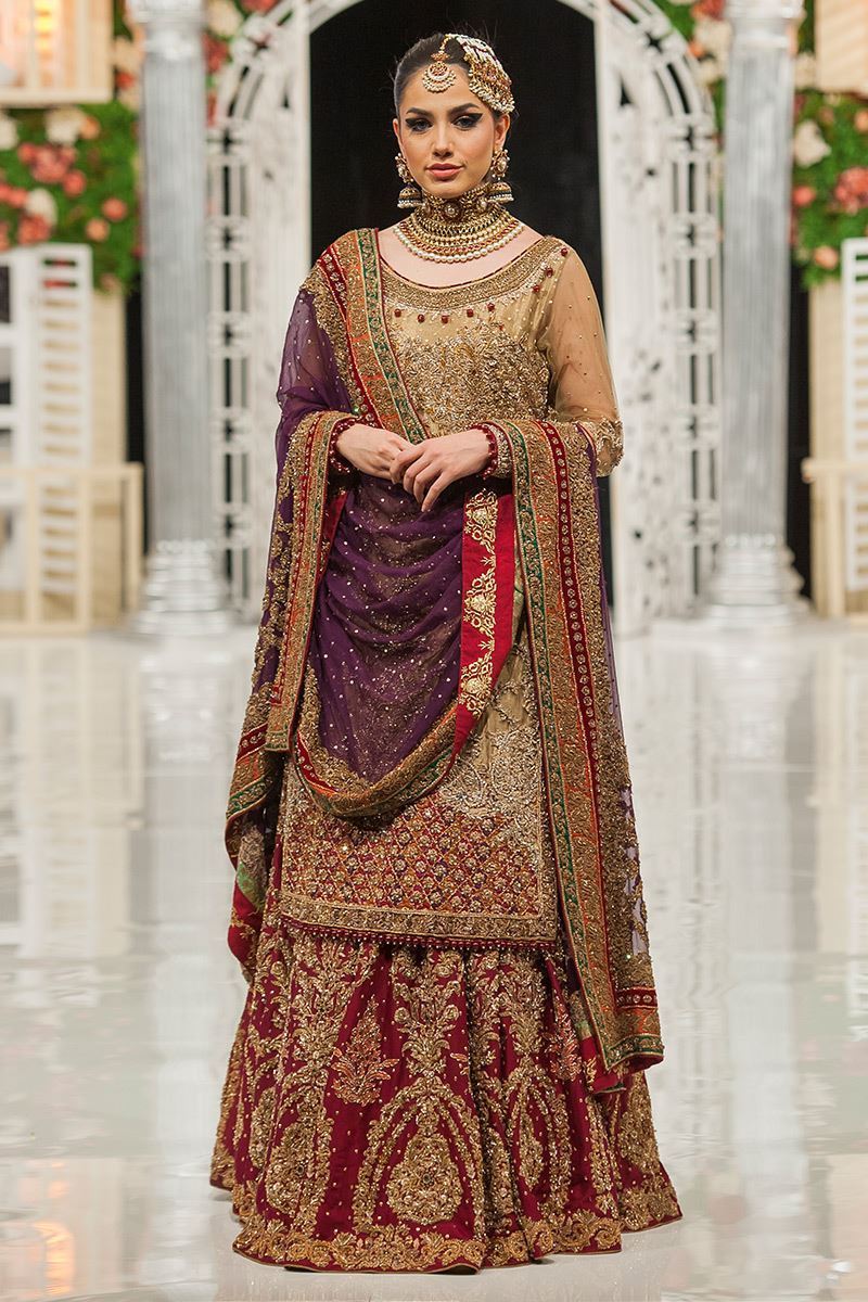 Pakistani Gold Tissue Embroidered Bridal Lehenga (3-Piece) - Image 1
