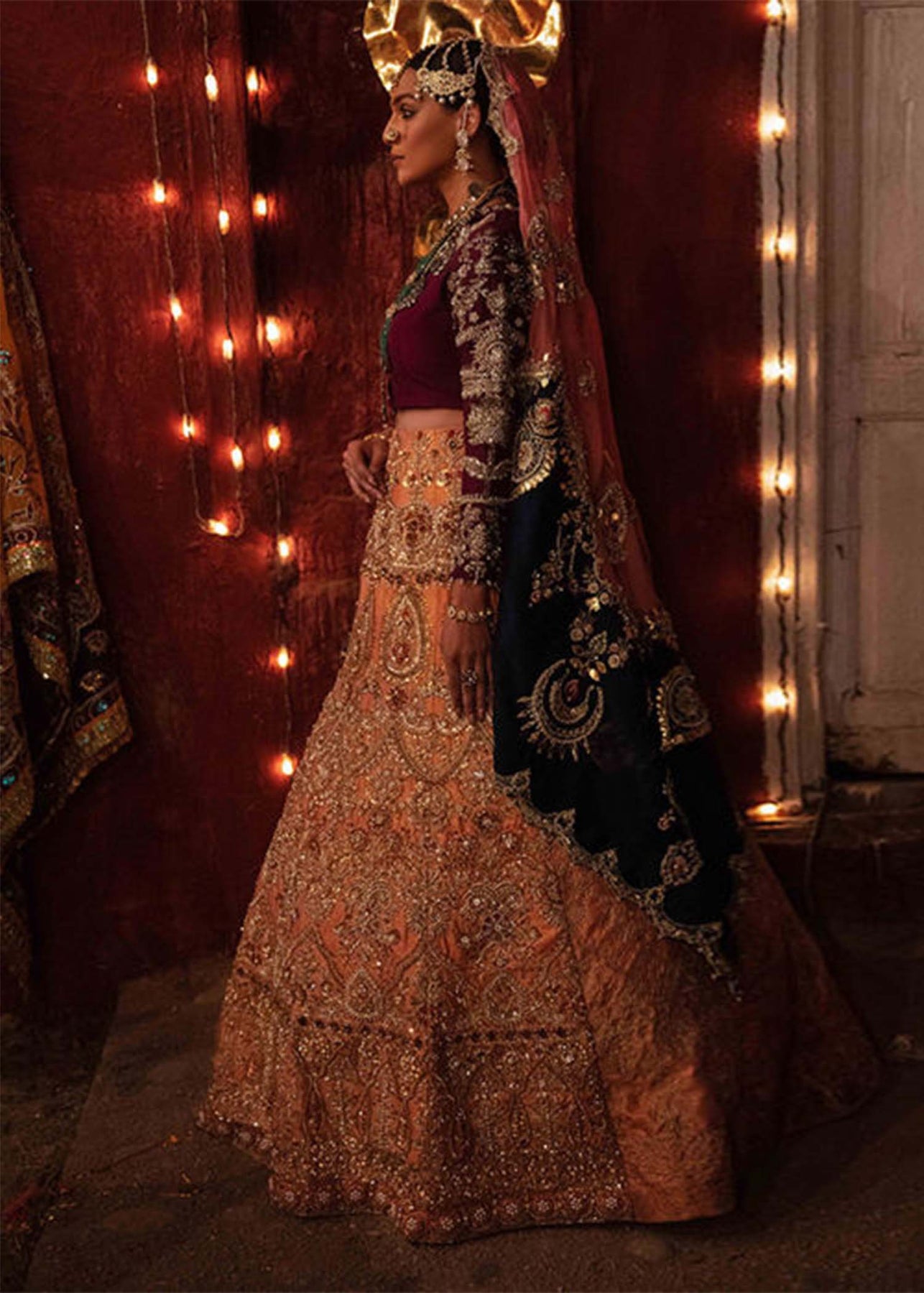 Rose Gold Zardozi Raw Silk Lehenga (3-Piece) - Image 3