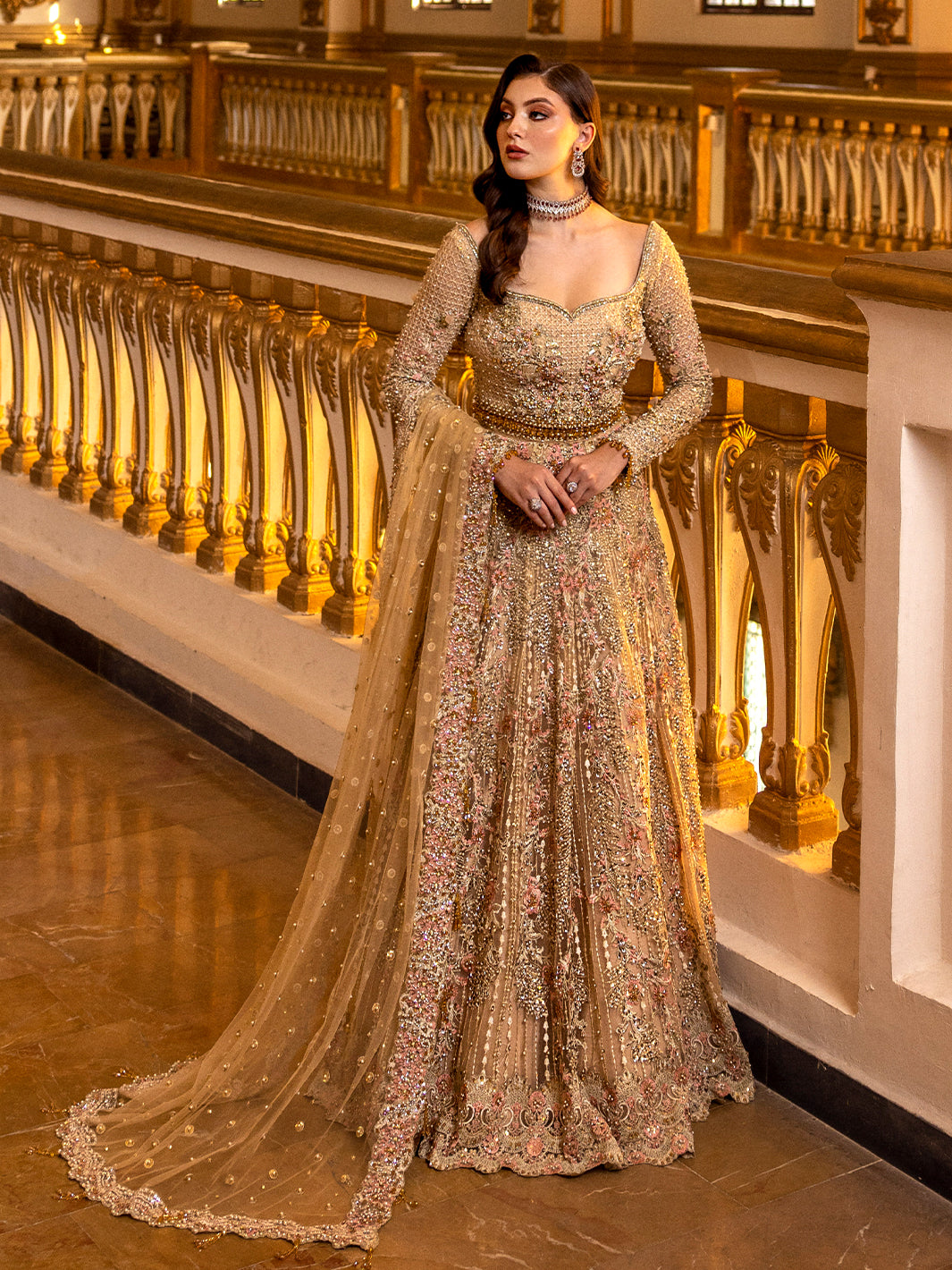 Gold Embellished Raw Silk Lehnga Choli (3-Piece) - Image 3