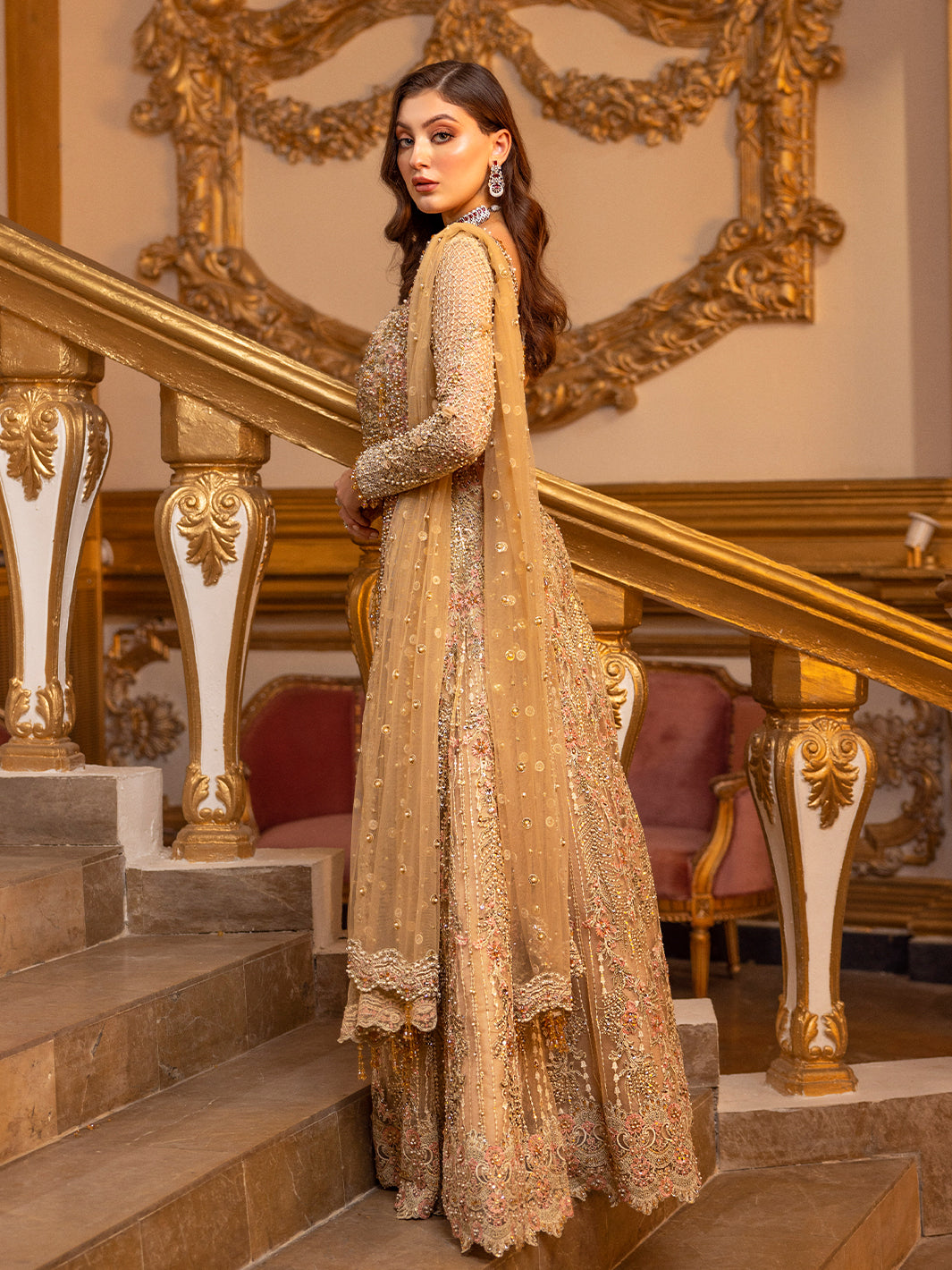 Gold Embellished Raw Silk Lehnga Choli (3-Piece) - Image 4