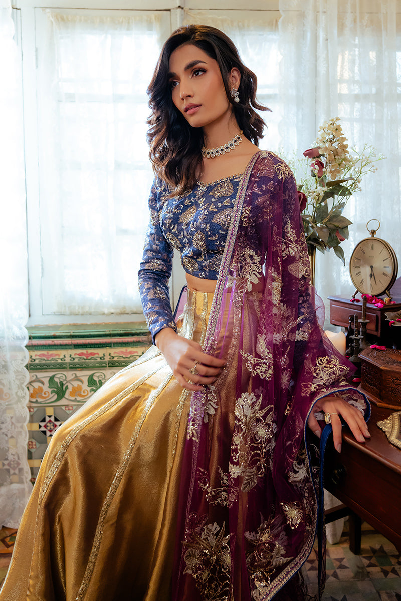 Blue Satin Zari Lehenga with Embroidered Dupatta (3-Piece) - Image 2