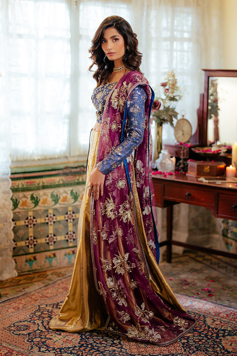 Blue Satin Zari Lehenga with Embroidered Dupatta (3-Piece) - Image 3