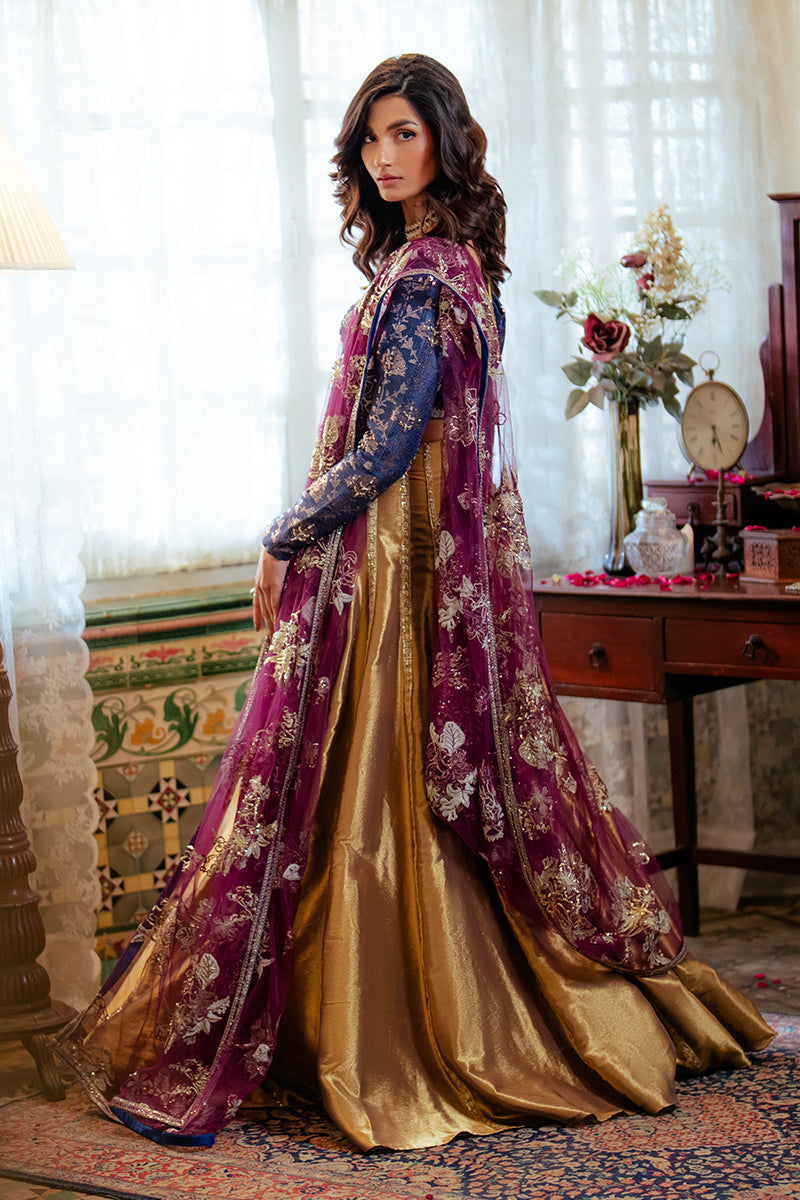 Blue Satin Zari Lehenga with Embroidered Dupatta (3-Piece) - Image 4