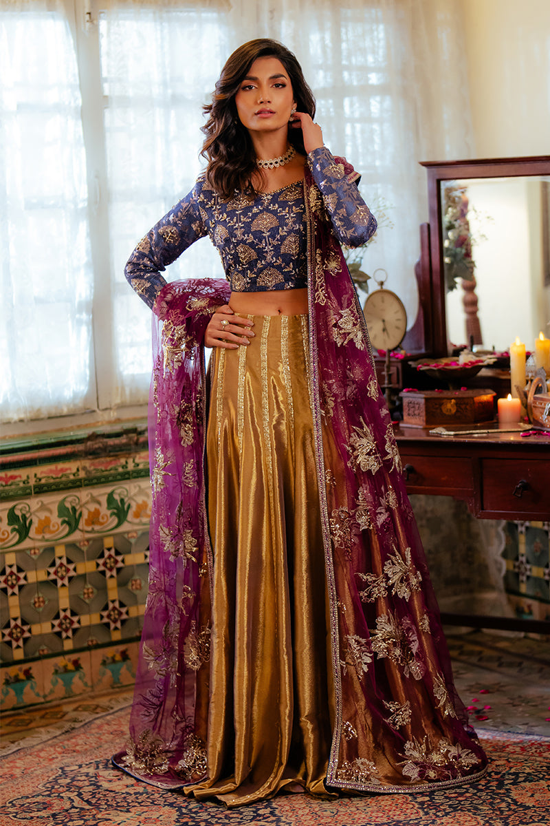 Blue Satin Zari Lehenga with Embroidered Dupatta (3-Piece) - Image 7