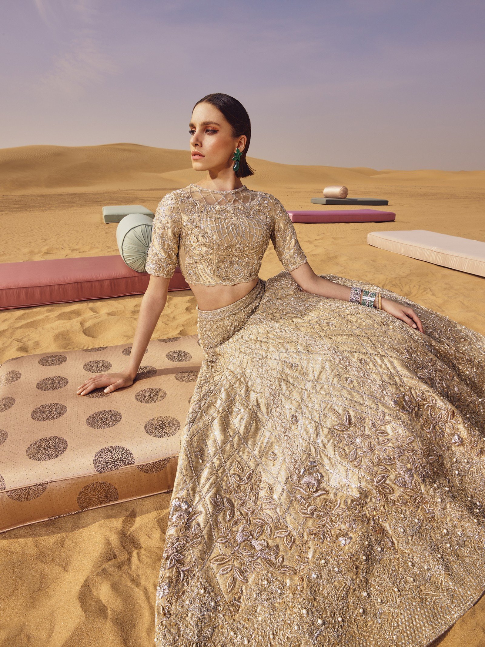 Gold Embellished Silk-Blend Lehenga Choli (2-Piece) - Image 1