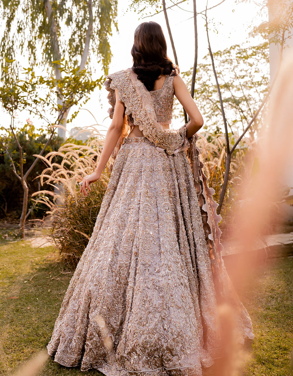 Rose Gold Embellished Silk-Blend Bridal Lehenga (3-Piece) - Image 5