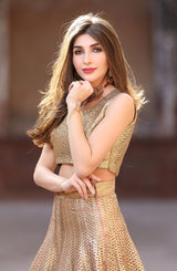 Rose Gold Gota Silk-Blend Lehenga (3-Piece) - Image 3