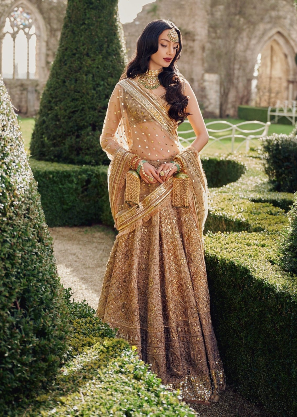 Alabaster Gold Embellished Silk-Blend Bridal Lehenga Choli (3-Piece) - Image 2