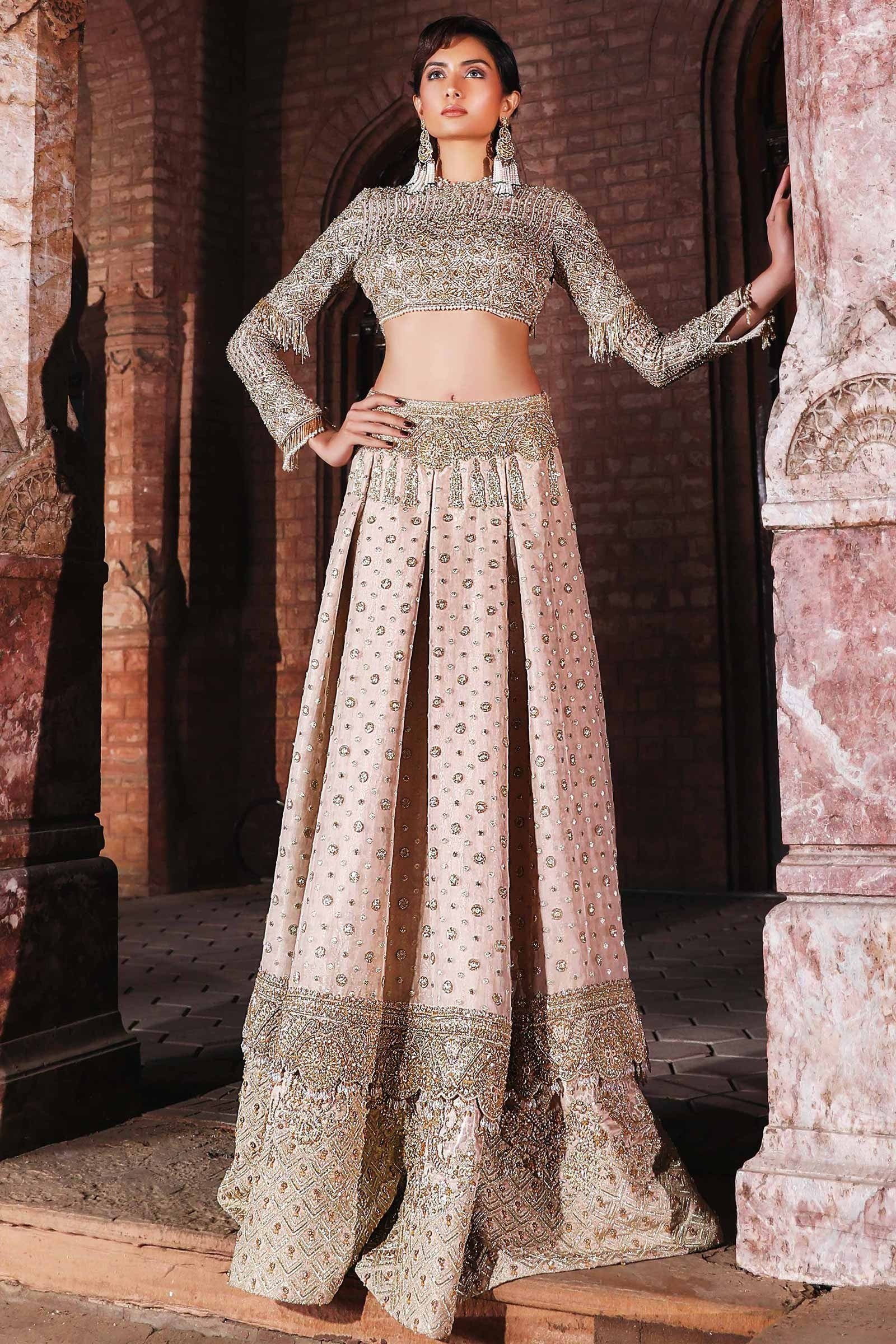 Champagne Embellished Silk-Blend Lehenga (2-Piece) - Image 1