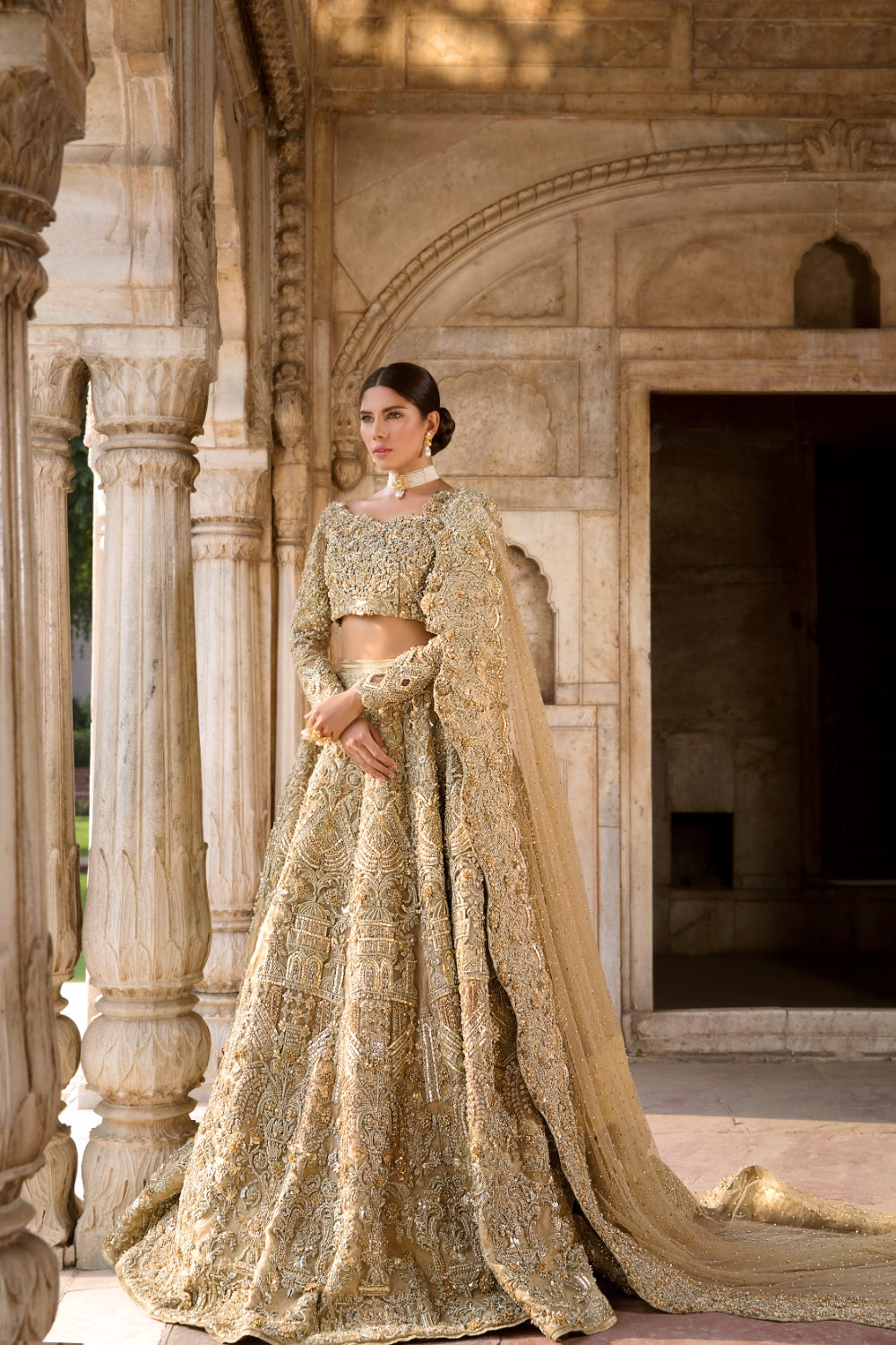Rose Gold Embellished Silk-Blend Bridal Lehenga (3-Piece) - Image 3