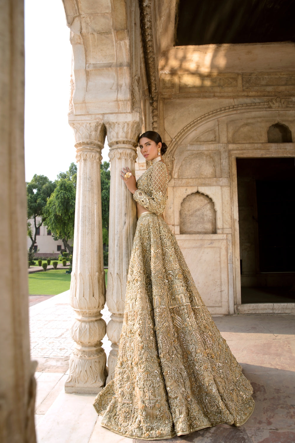 Rose Gold Embellished Silk-Blend Bridal Lehenga (3-Piece) - Image 4