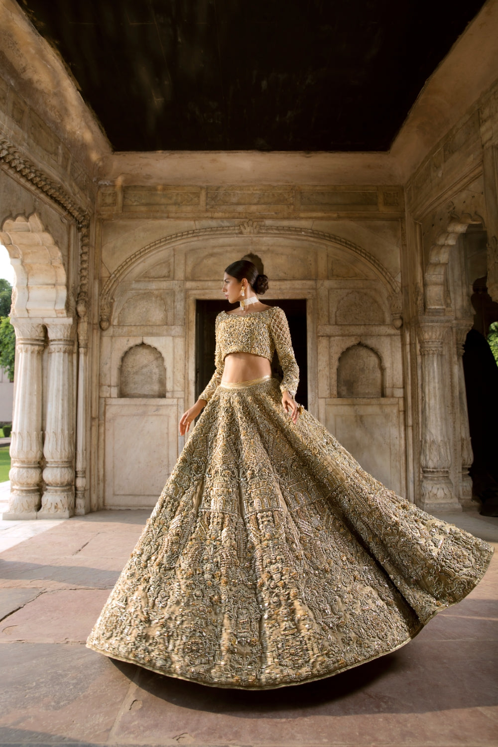 Rose Gold Embellished Silk-Blend Bridal Lehenga (3-Piece) - Image 5