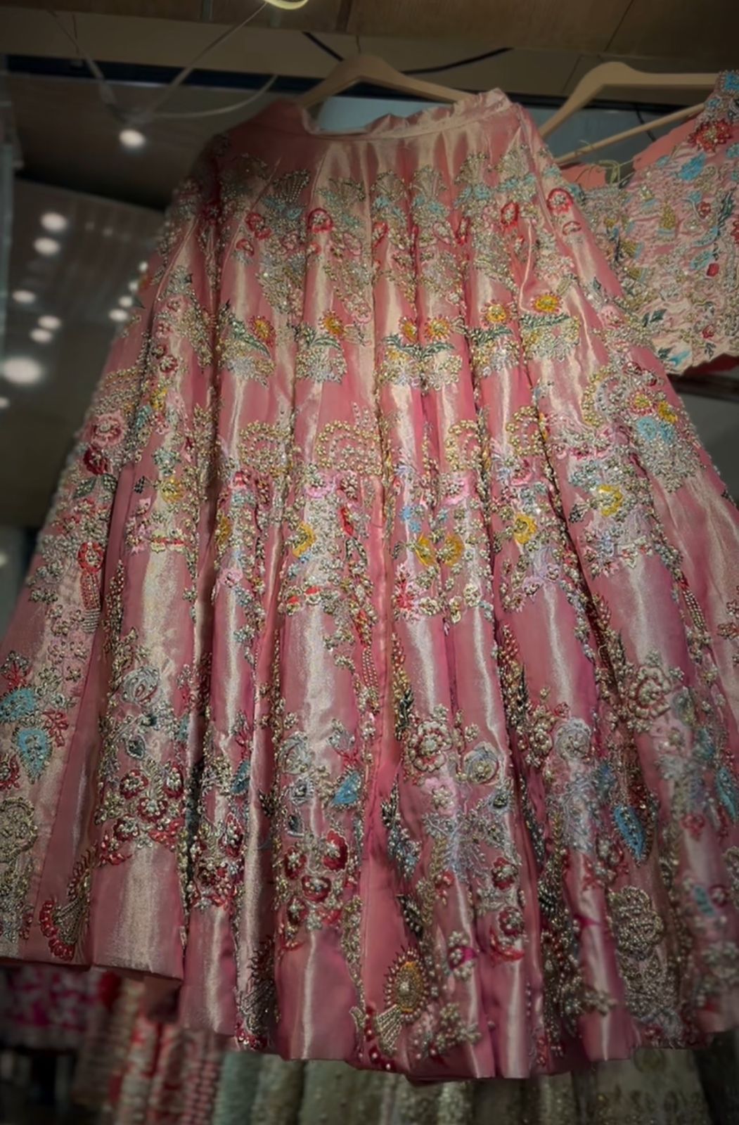 Pakistani Rose Gold Embellished Silk-Blend Lehenga (2-Piece) - Image 1