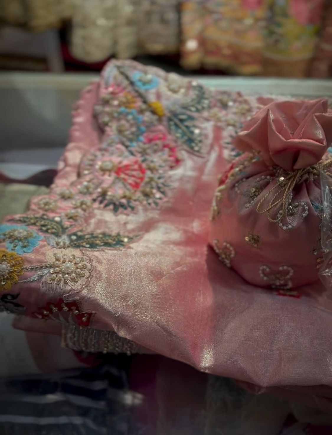 Pakistani Rose Gold Embellished Silk-Blend Lehenga (2-Piece) - Image 5