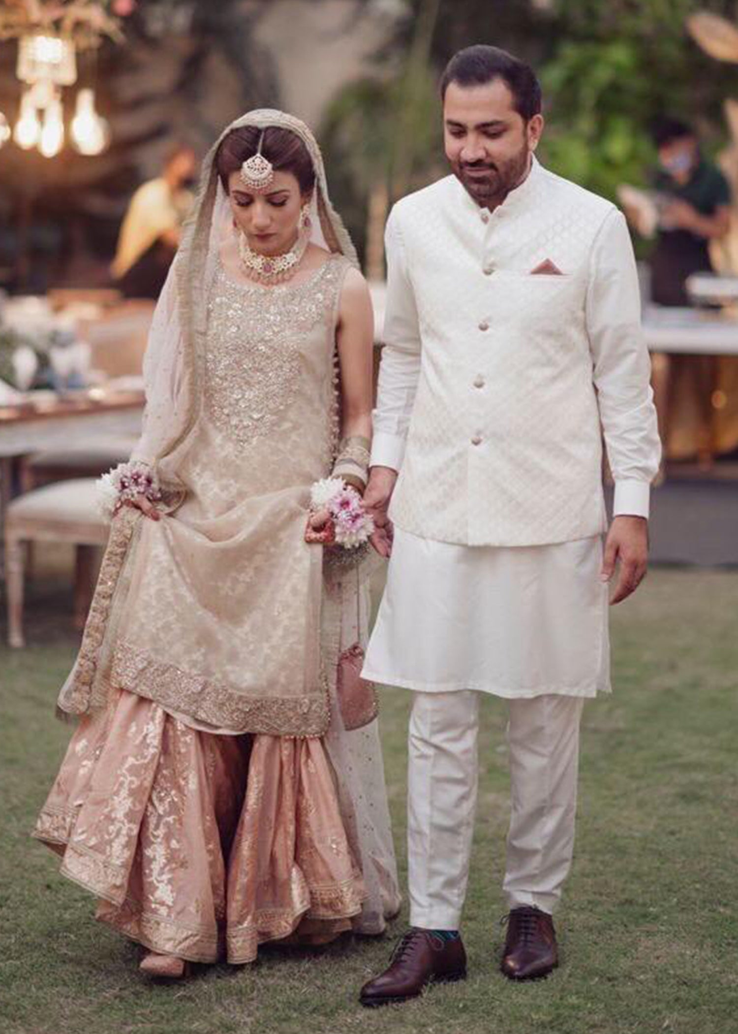 Champagne Blush Embellished Silk-Blend Bridal Lehenga (3-Piece) - Image 1