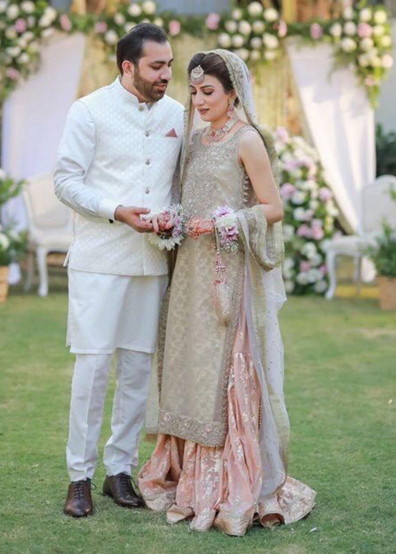 Champagne Blush Embellished Silk-Blend Bridal Lehenga (3-Piece) - Image 2