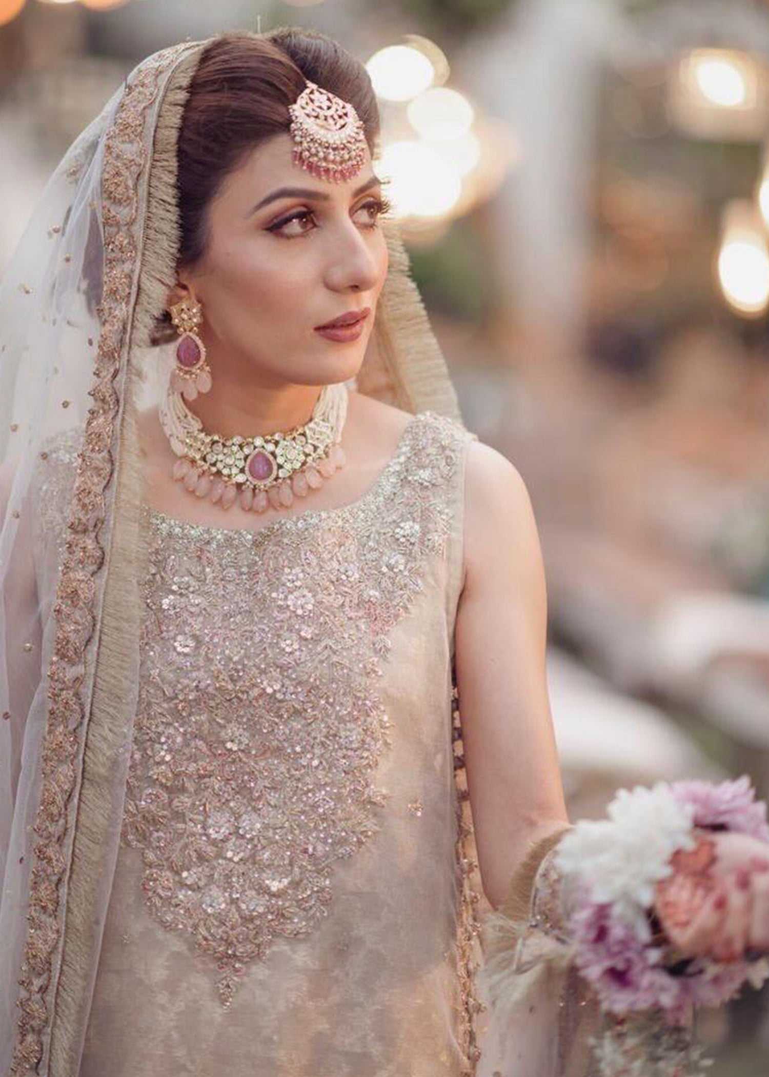 Champagne Blush Embellished Silk-Blend Bridal Lehenga (3-Piece) - Image 3