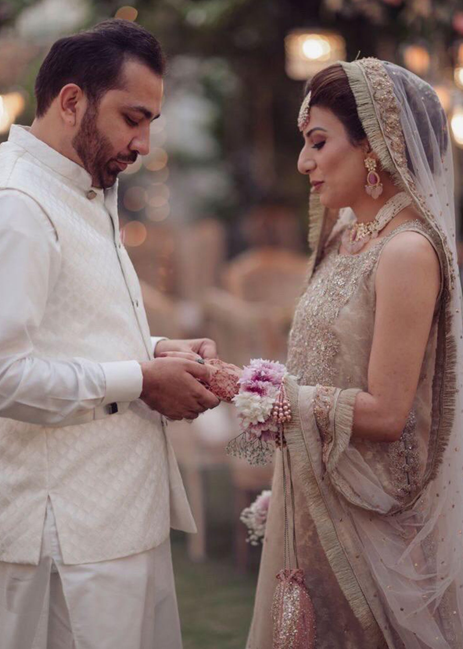 Champagne Blush Embellished Silk-Blend Bridal Lehenga (3-Piece) - Image 4