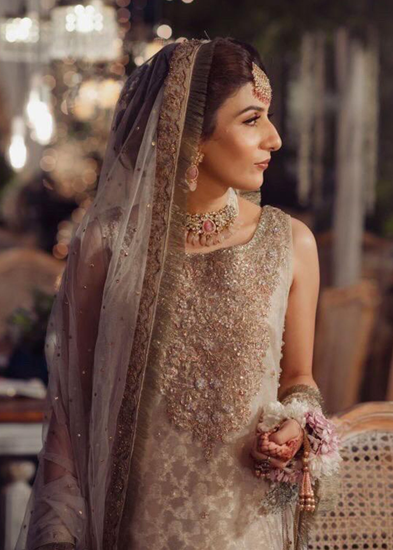 Champagne Blush Embellished Silk-Blend Bridal Lehenga (3-Piece) - Image 5