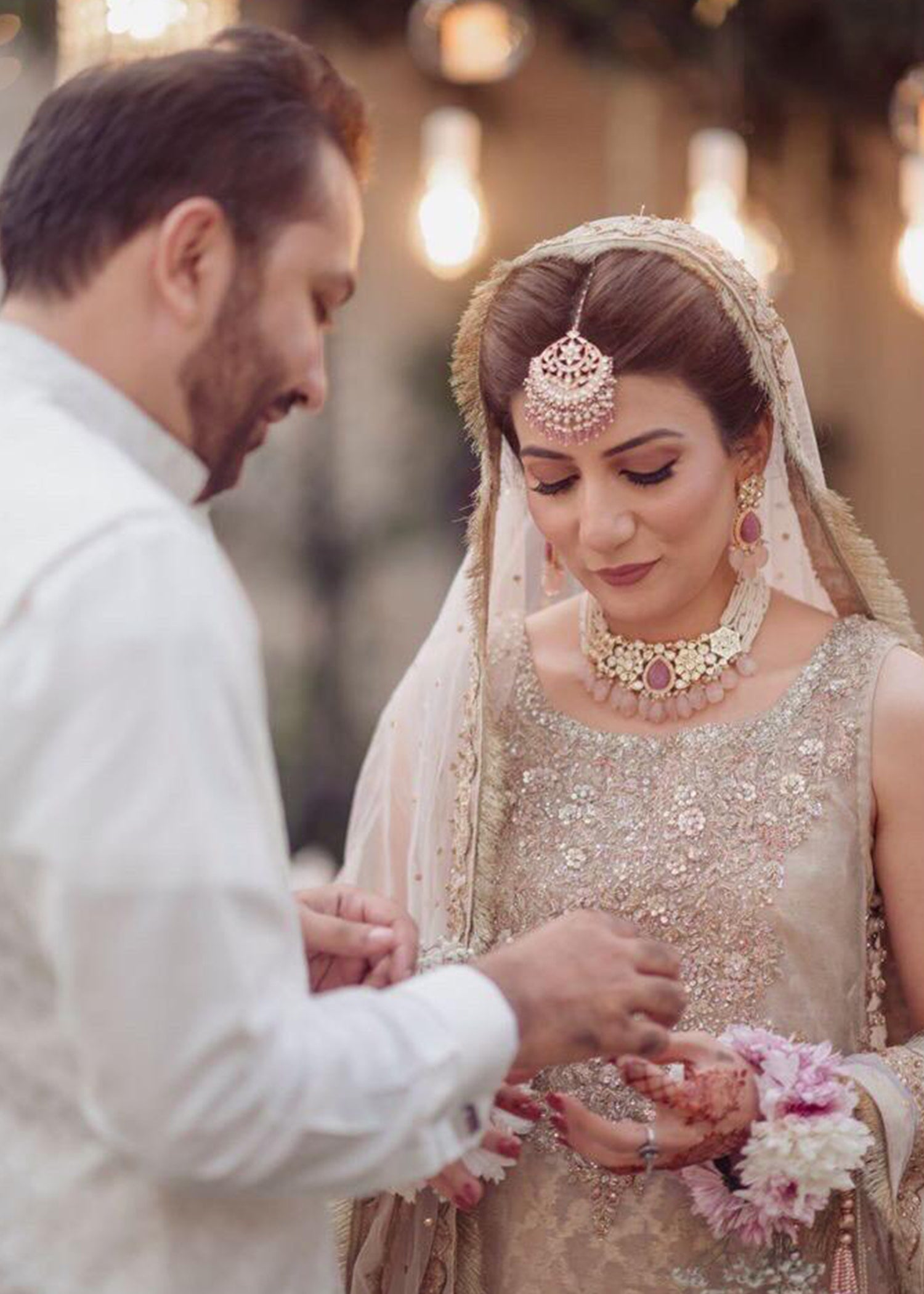 Champagne Blush Embellished Silk-Blend Bridal Lehenga (3-Piece) - Image 6