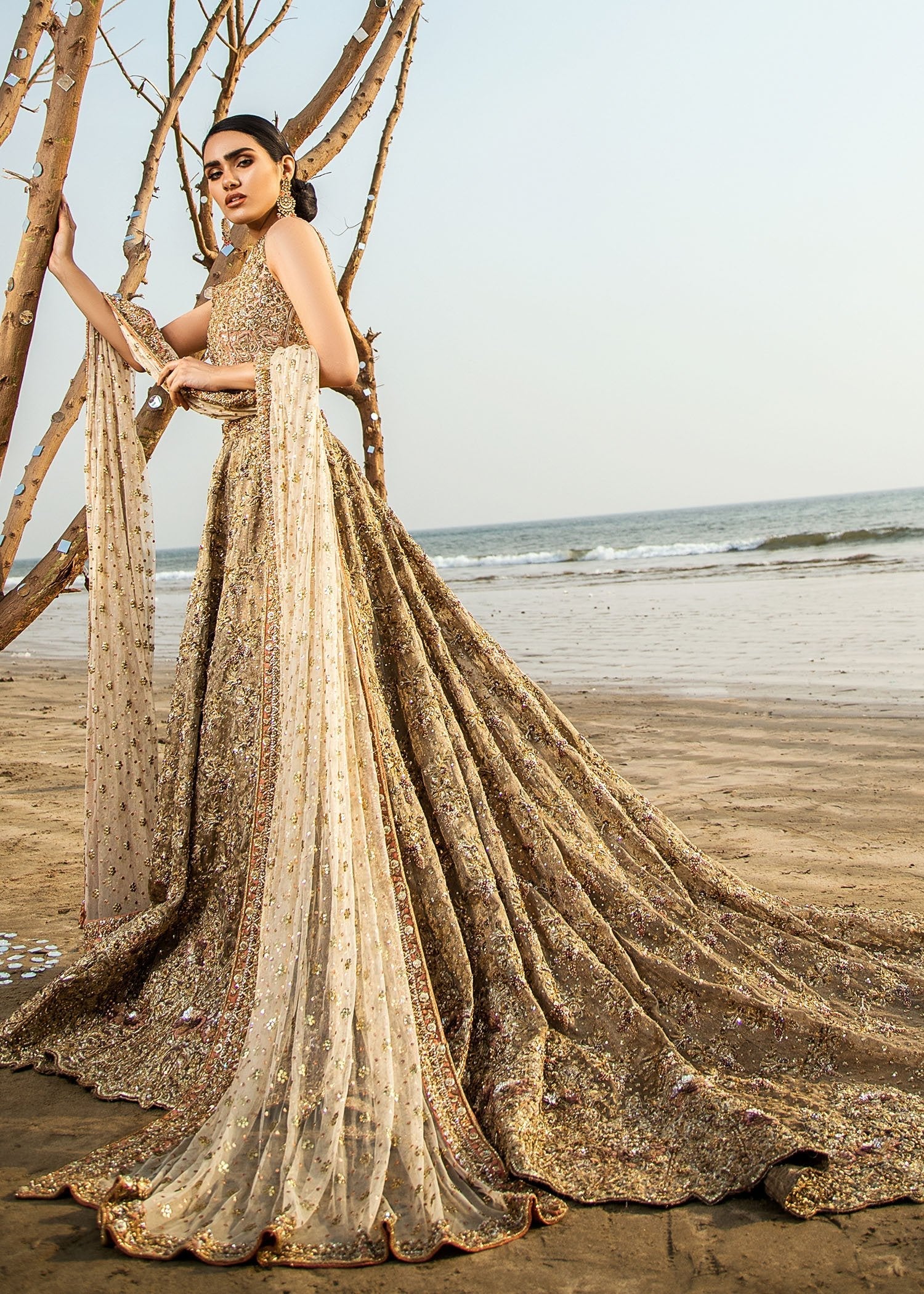 Gold Embellished Silk Blend Lehenga (3-Piece) - Image 1