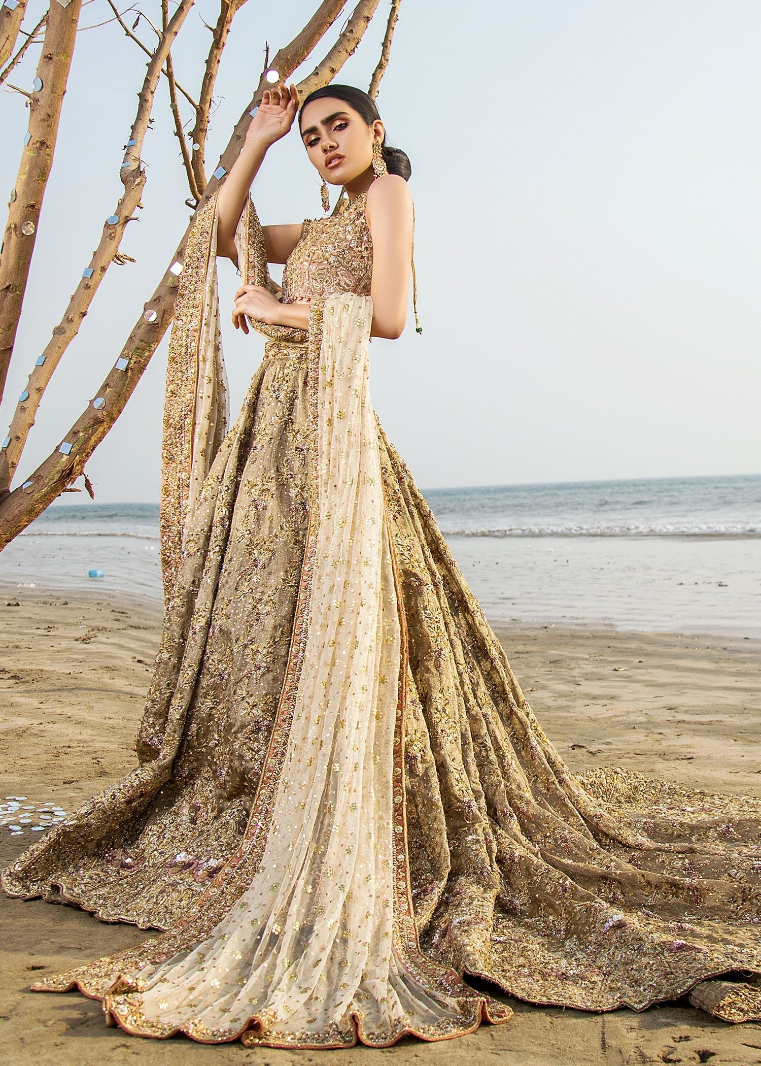 Gold Embellished Silk Blend Lehenga (3-Piece) - Image 2