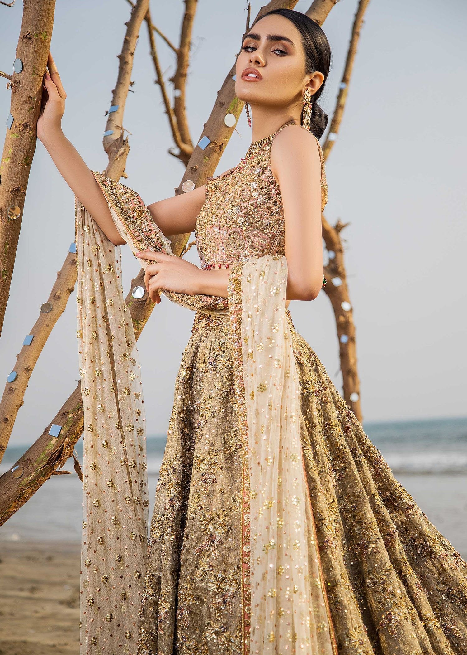 Gold Embellished Silk Blend Lehenga (3-Piece) - Image 3