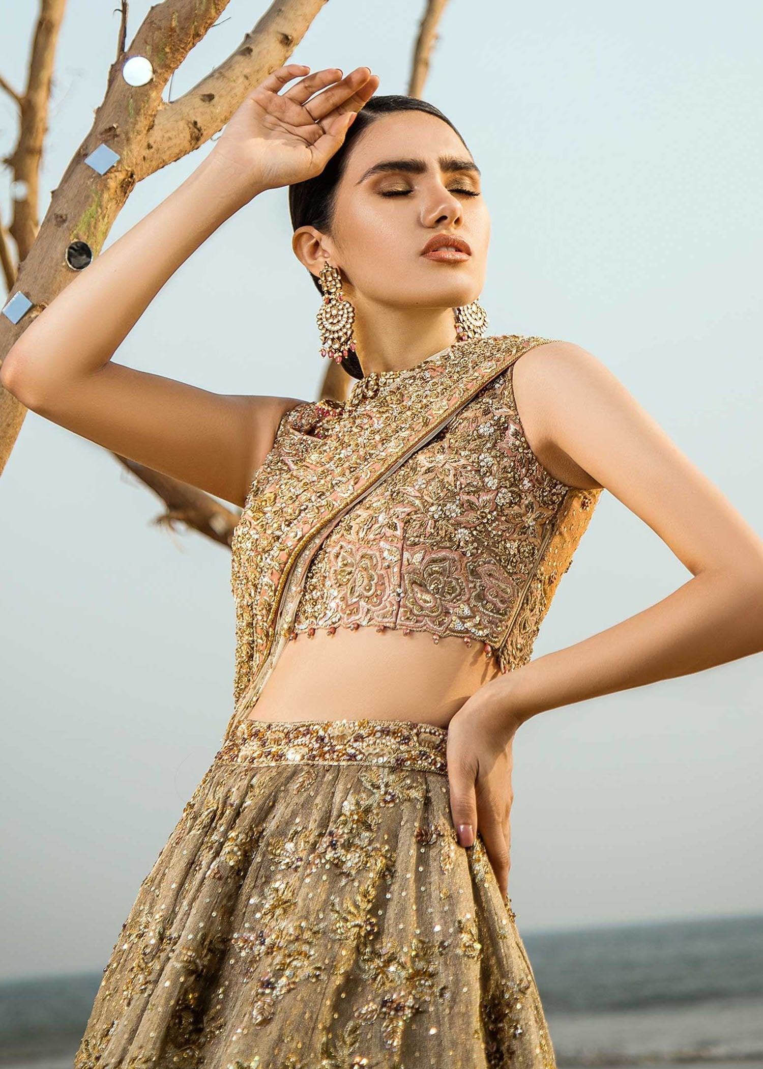 Gold Embellished Silk Blend Lehenga (3-Piece) - Image 4