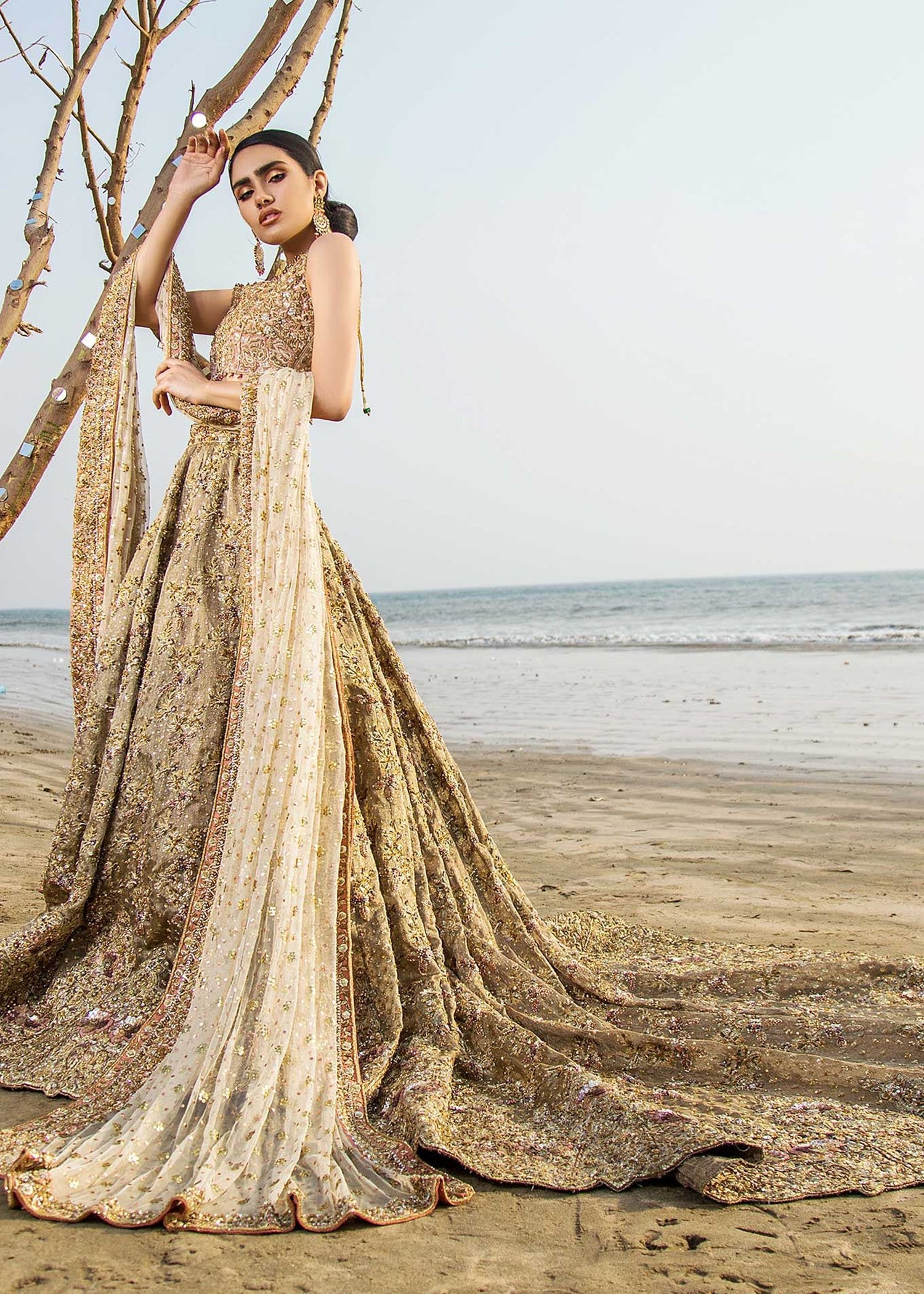 Gold Embellished Silk Blend Lehenga (3-Piece) - Image 5