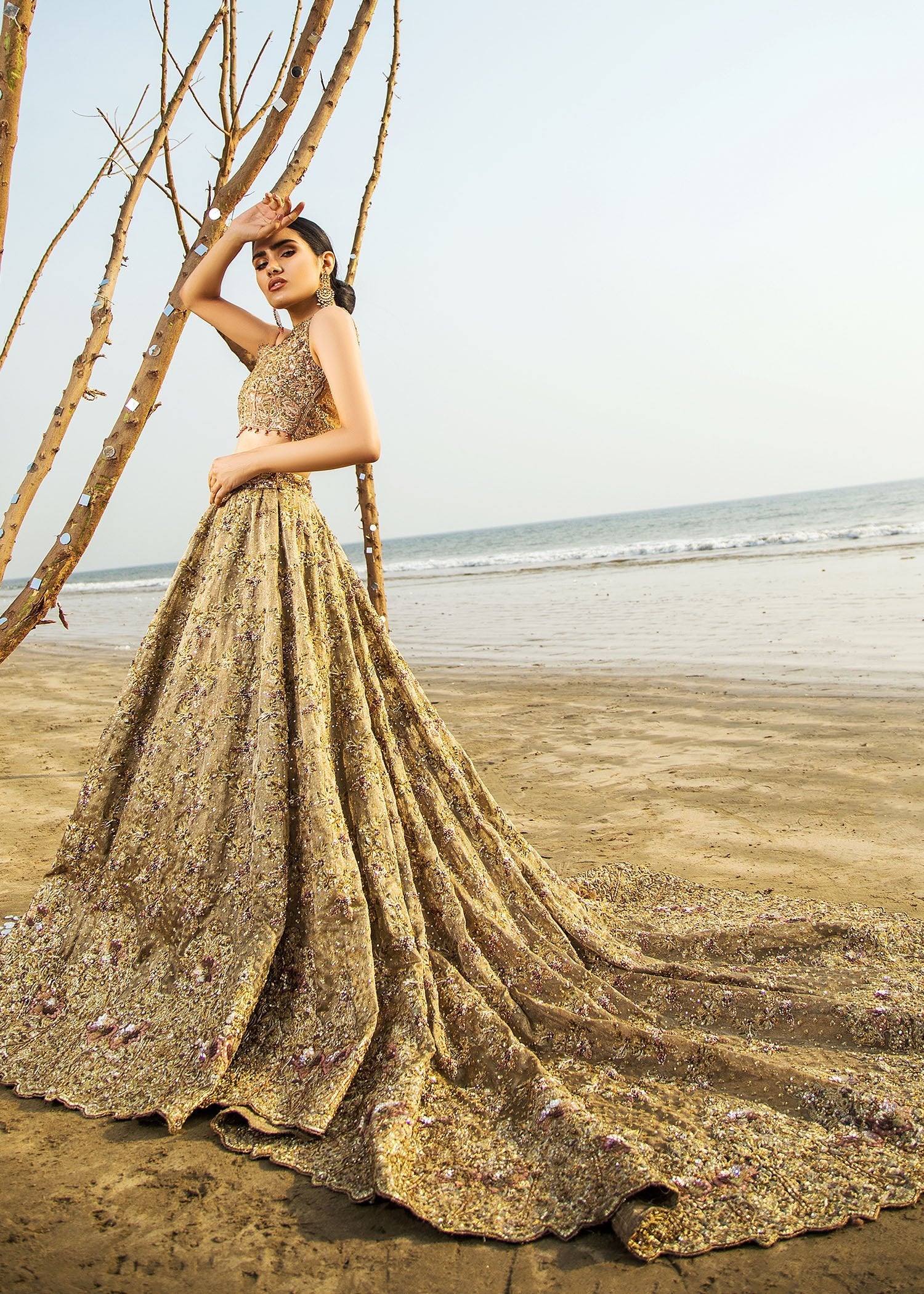 Gold Embellished Silk Blend Lehenga (3-Piece) - Image 7