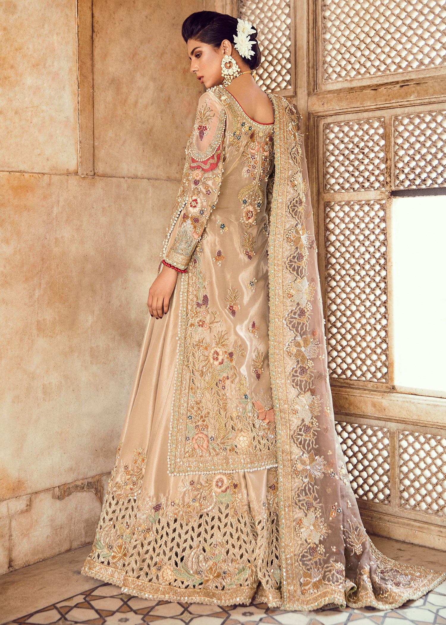 Champagne Gold Embellished Silk-Blend Bridal Lehenga (3-Piece) - Image 2