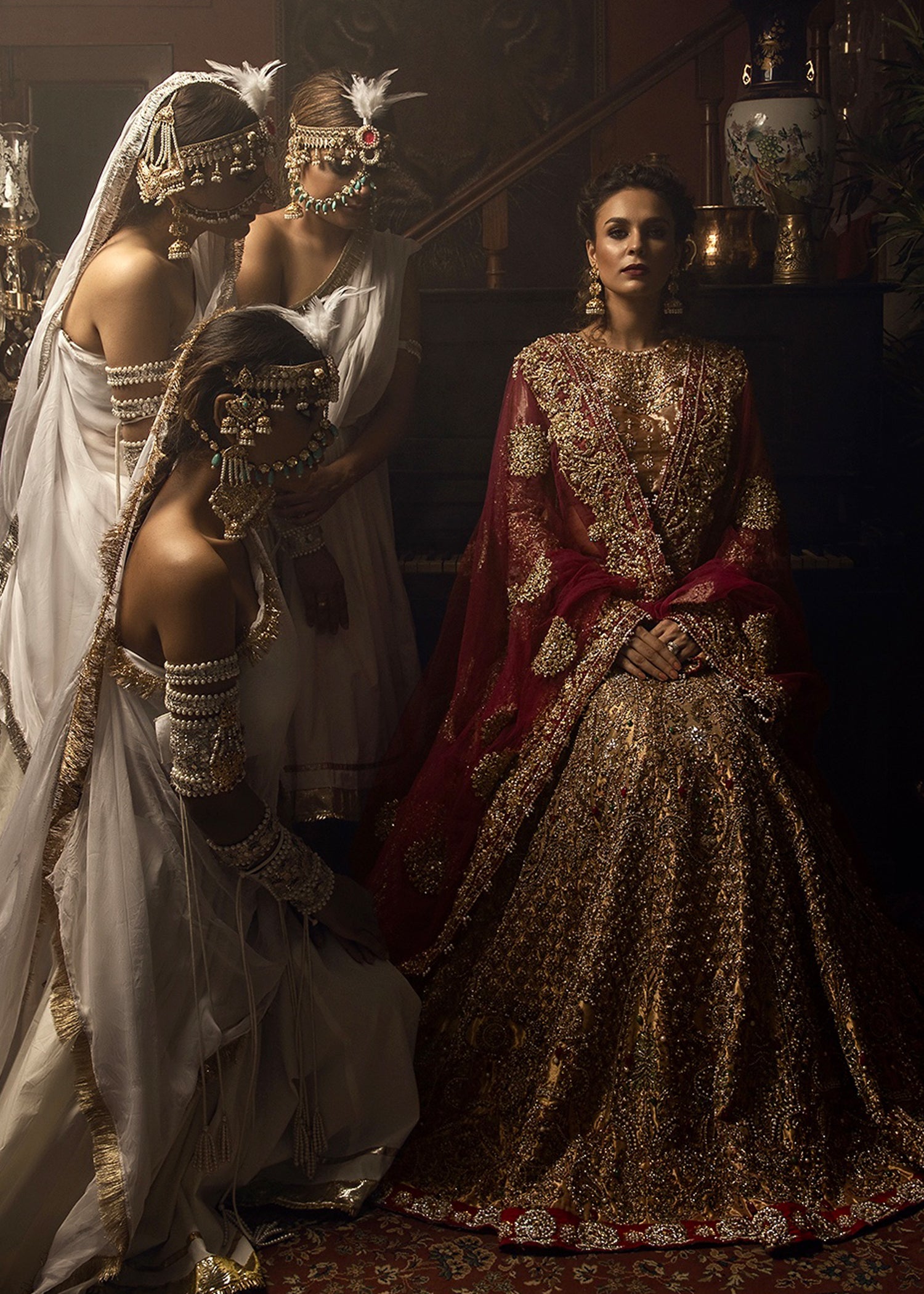 Gold Zardozi Silk Bridal Lehenga (3-Piece) - Image 1