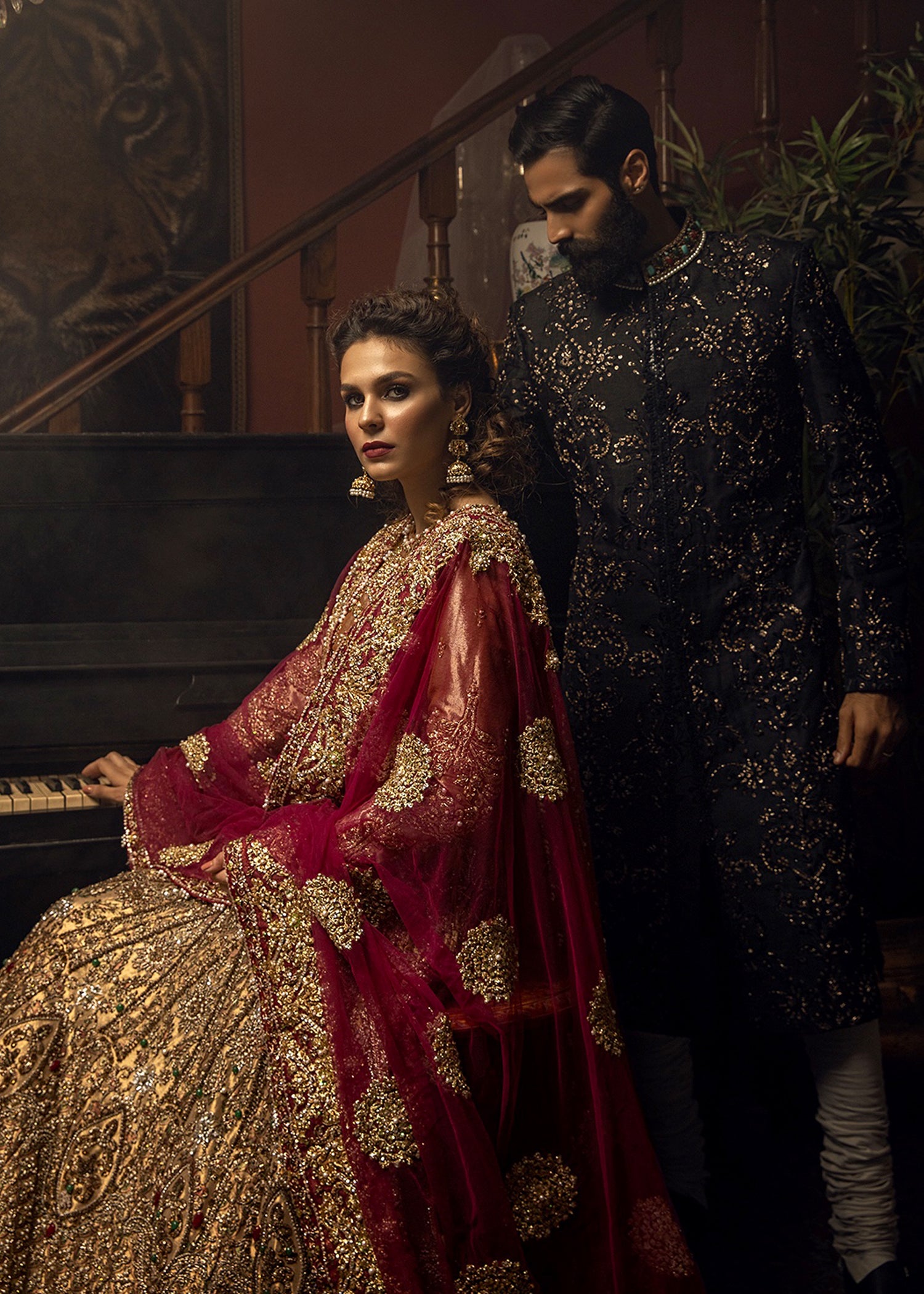 Gold Zardozi Silk Bridal Lehenga (3-Piece) - Image 2