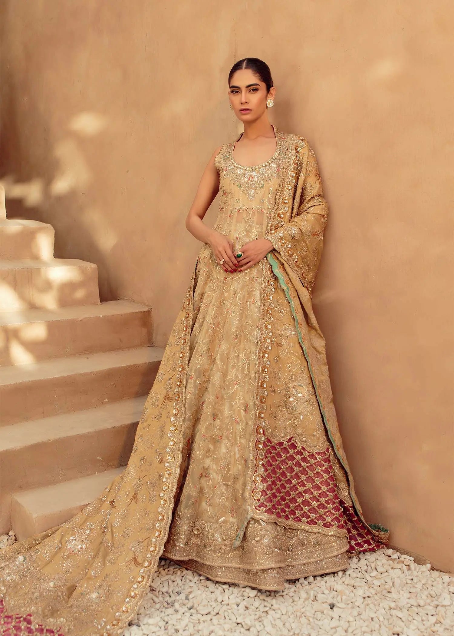 Gold Embellished Silk-Blend Bridal Lehenga (3-Piece) - Image 1