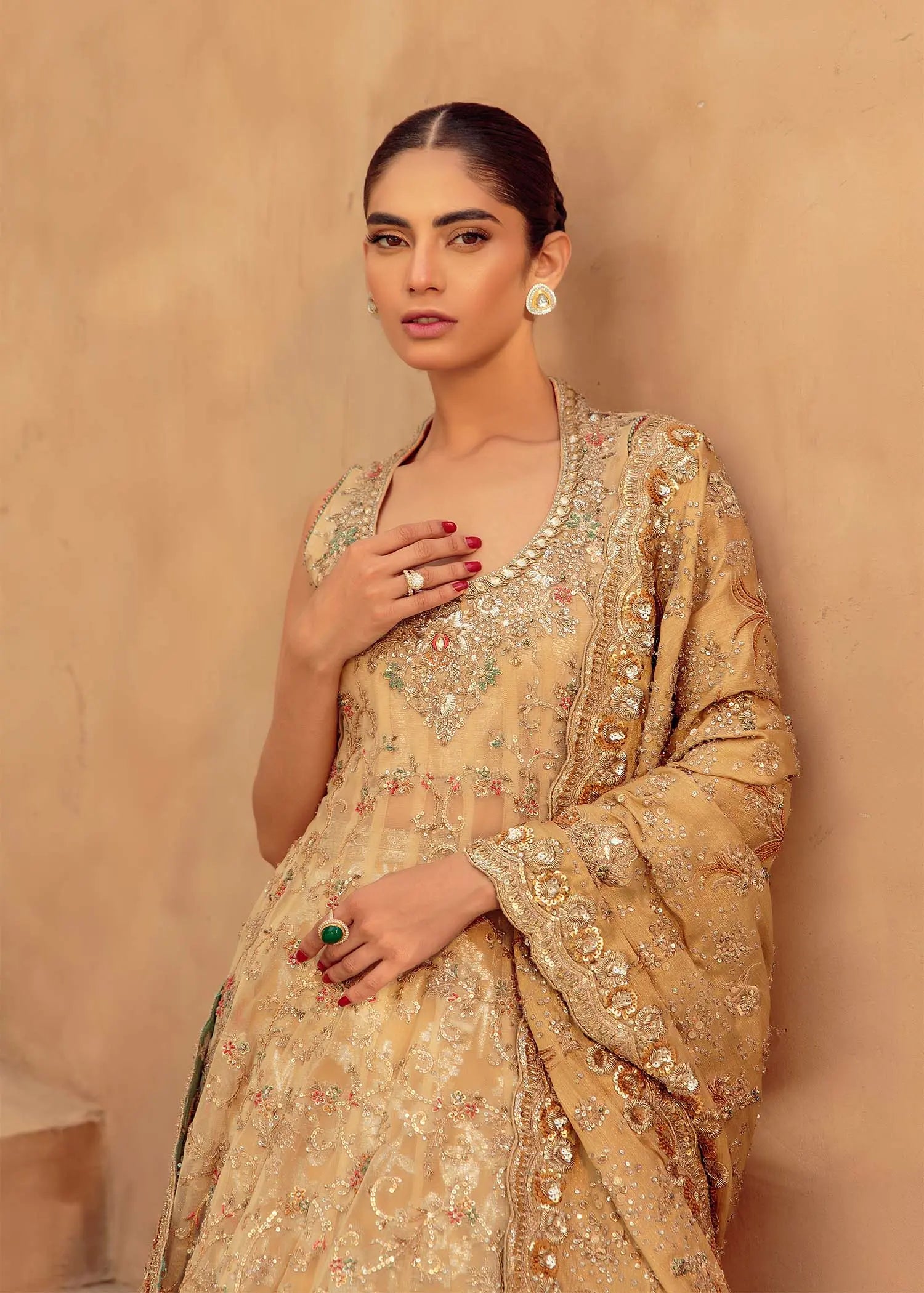 Gold Embellished Silk-Blend Bridal Lehenga (3-Piece) - Image 2