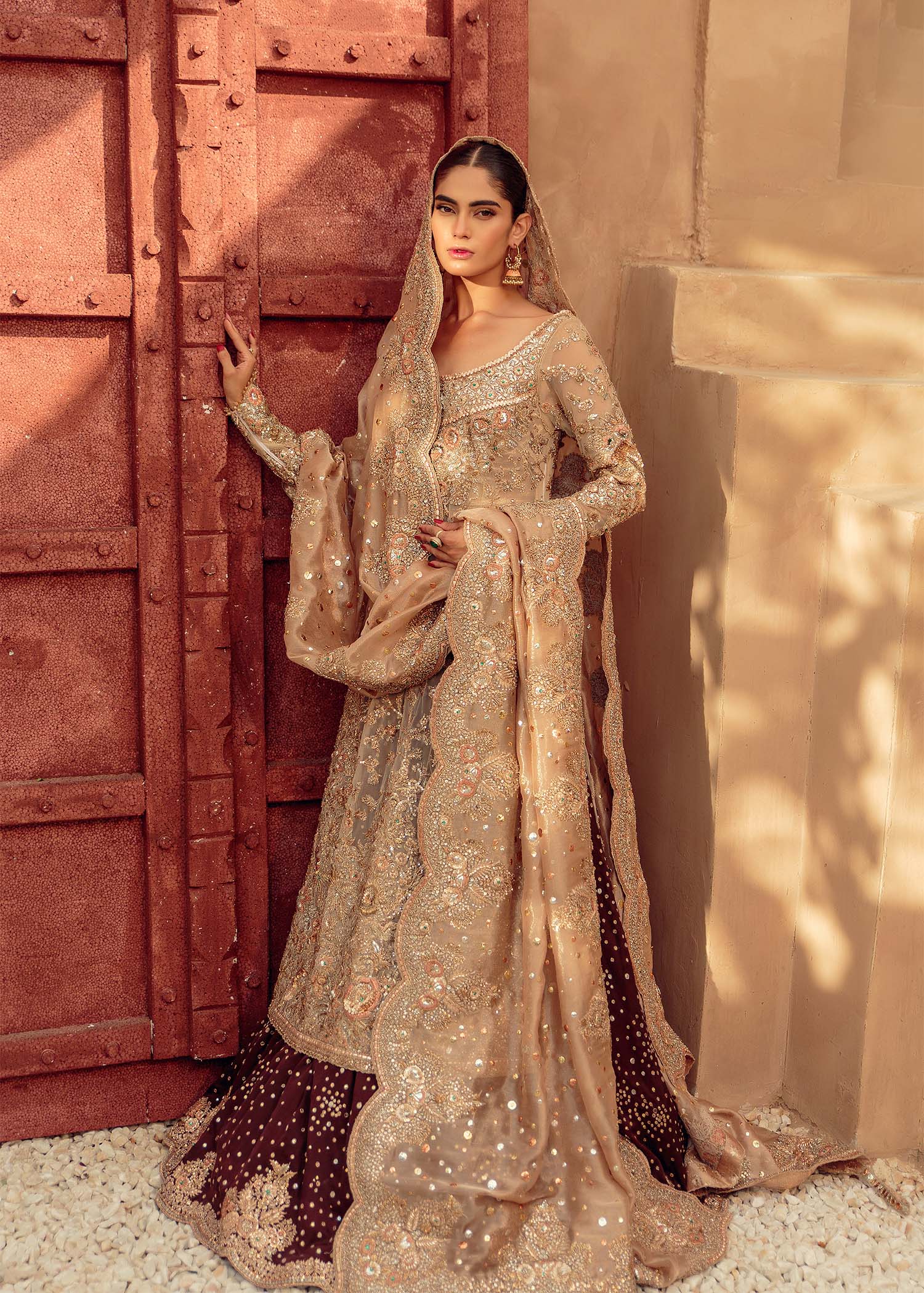 Burnt Toffee Gold Embellished Bridal Gown (3-Piece) - Image 1