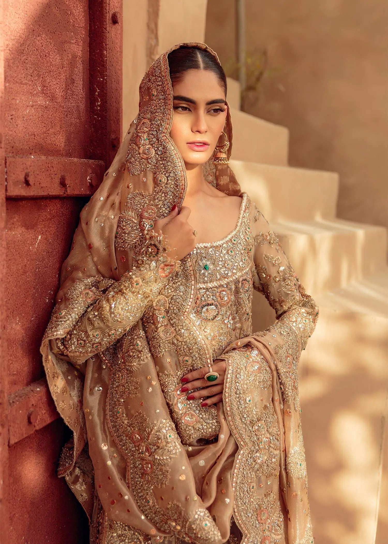 Burnt Toffee Gold Embellished Bridal Gown (3-Piece) - Image 2