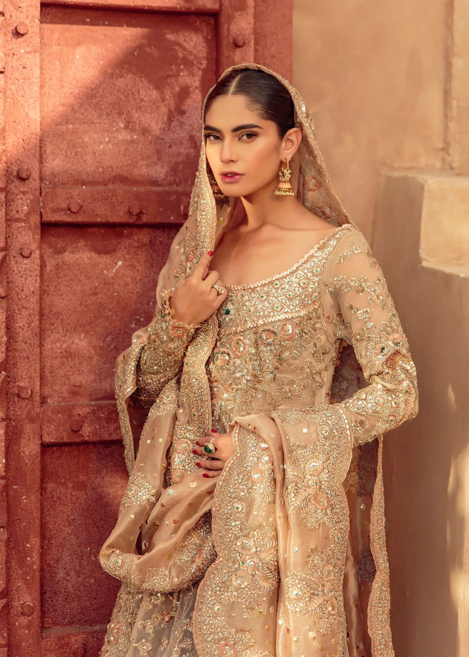 Burnt Toffee Gold Embellished Bridal Gown (3-Piece) - Image 5