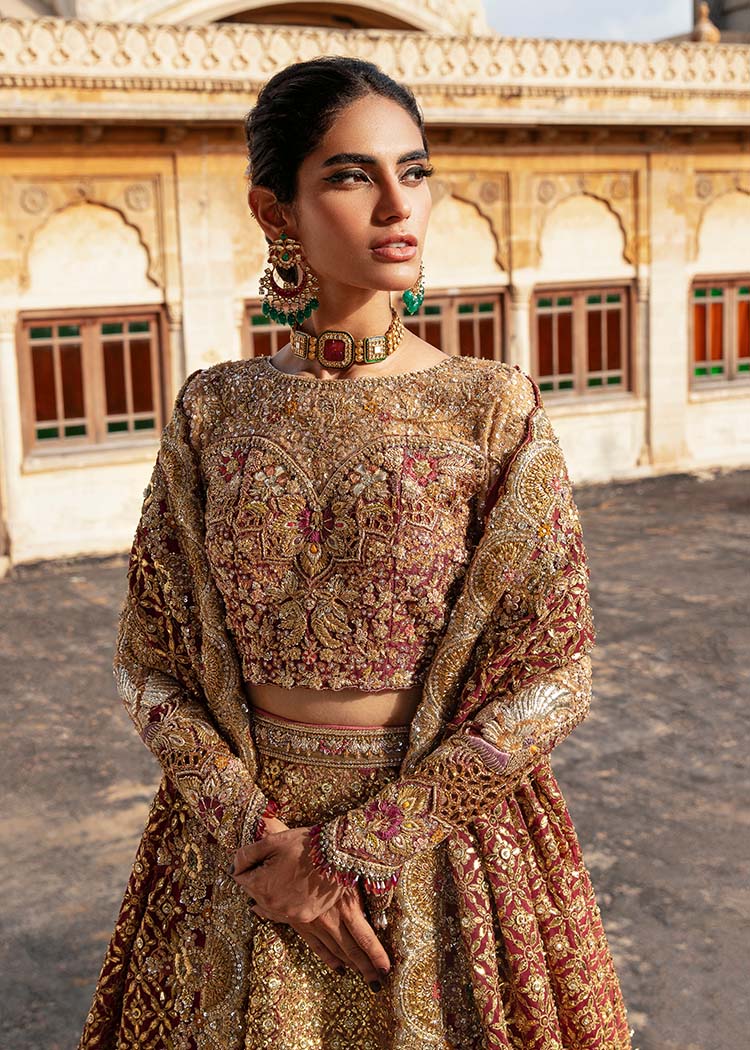 Gold and Pink Embellished Silk Blend Bridal Lehenga Choli (3-Piece) - Image 2