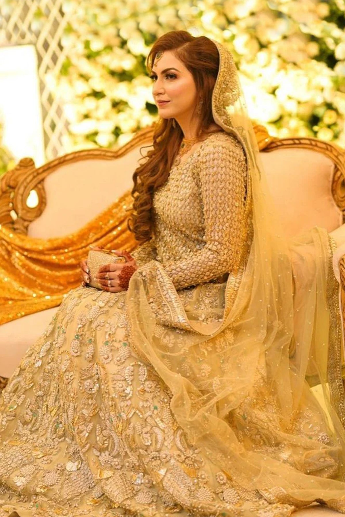 Pakistani Gold Zardozi Silk-Blend Bridal Lehenga (3-Piece) - Image 1