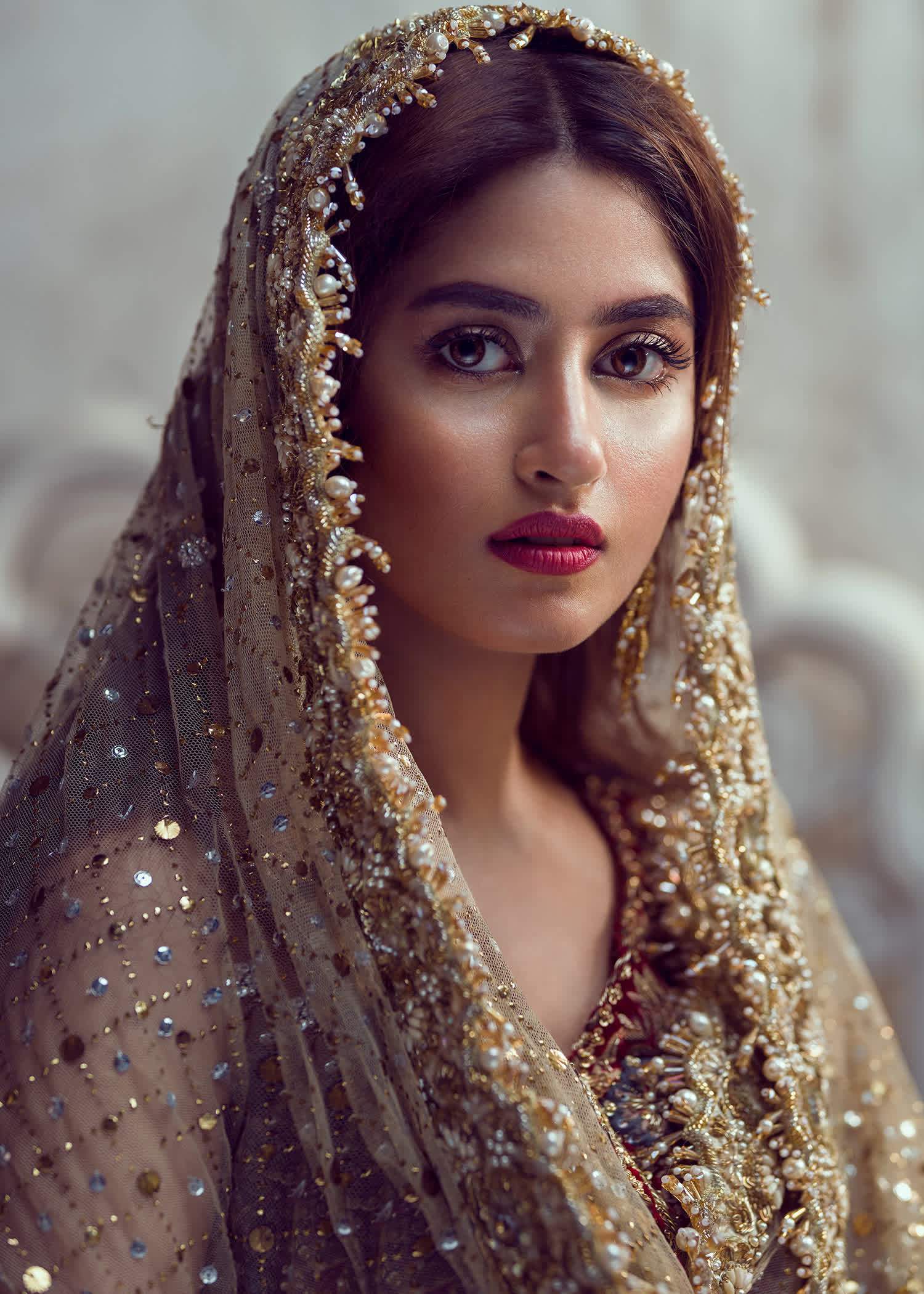 Pakistani Gold and Maroon Embellished Silk-Blend Bridal Lehenga (3-Piece) - Image 2