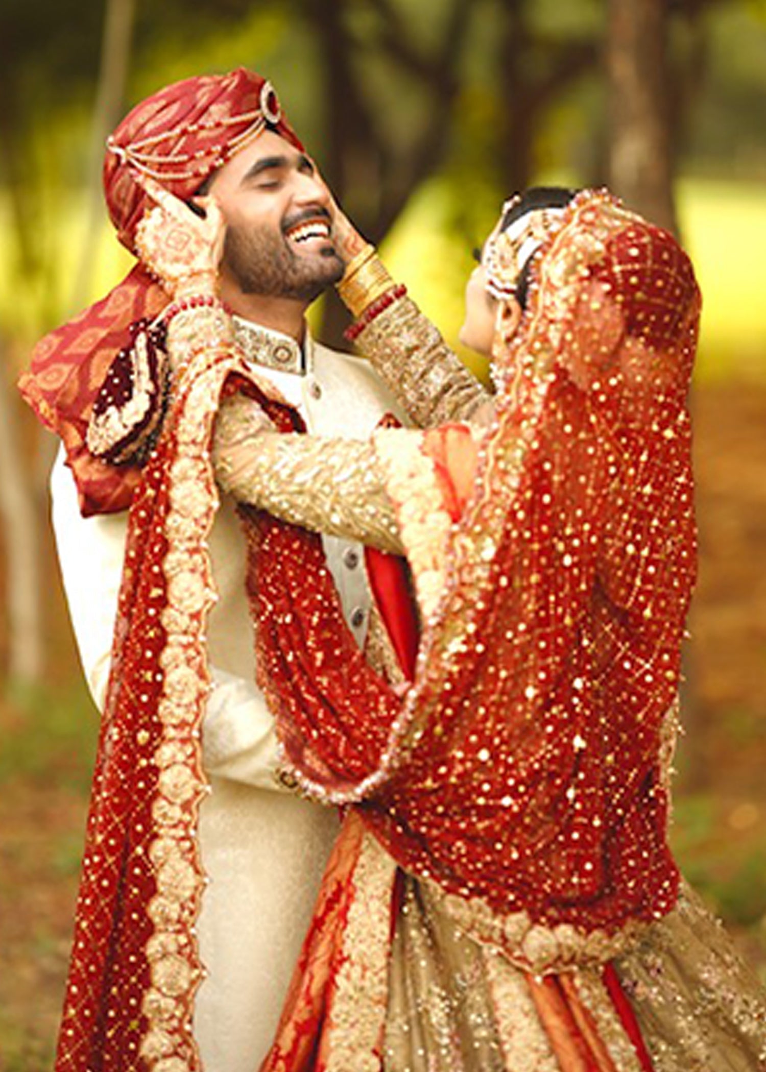 Champagne & Deep Red Embellished Silk-Blend Bridal Lehenga (3-Piece) - Image 2