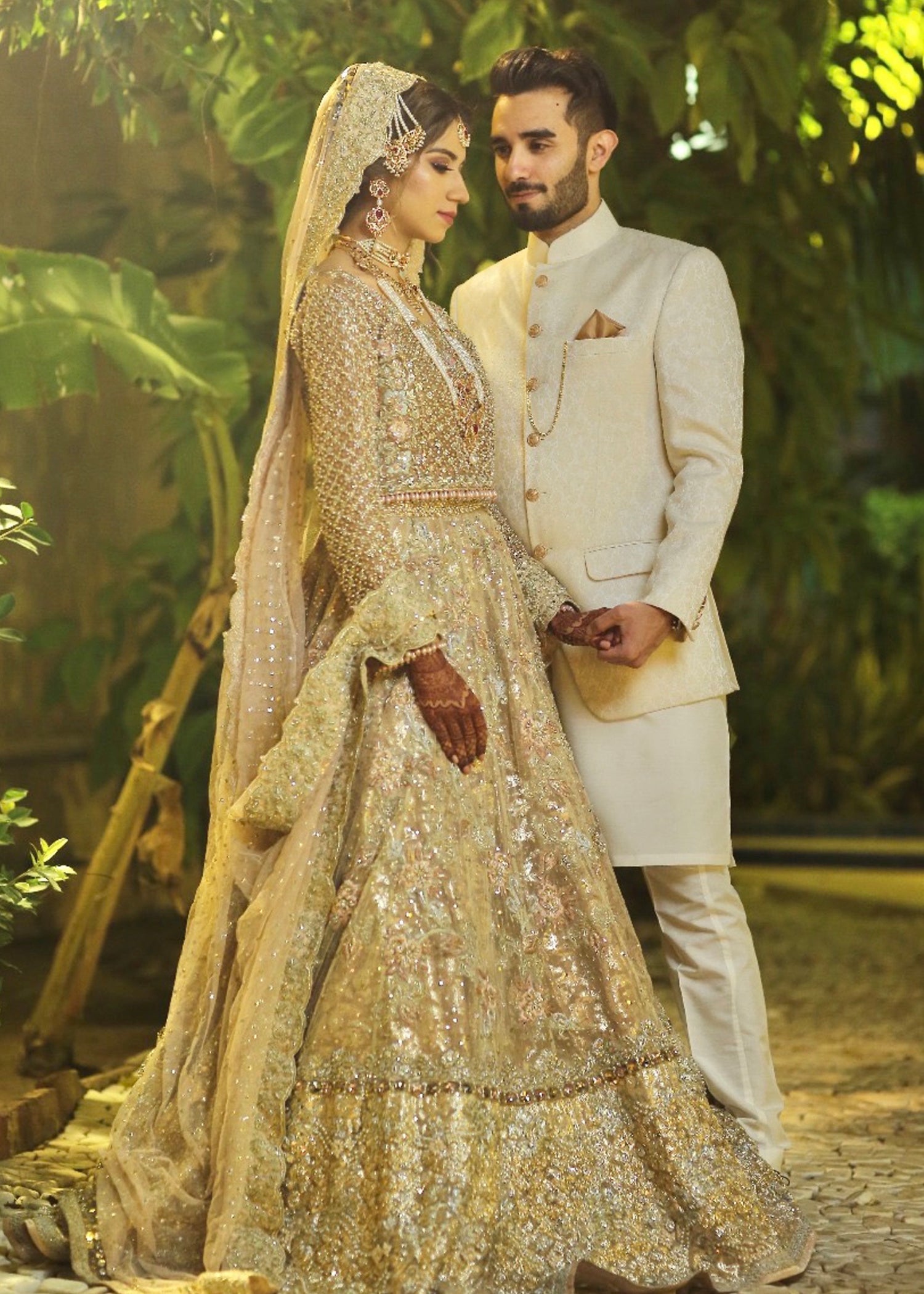 Gold Embellished Net Silk-Blend Bridal Lehenga (3-Piece) - Image 1